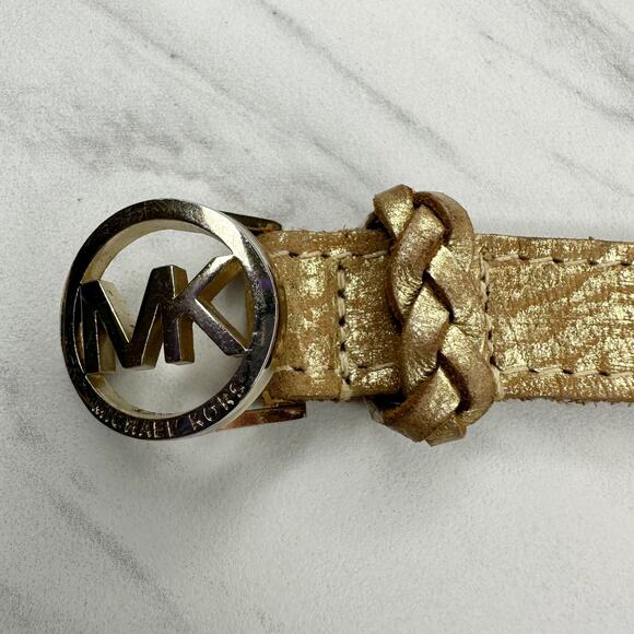 Michael Kors Gold Braided Leather Belt - Size Small ✨ - Picture 5 of 11
